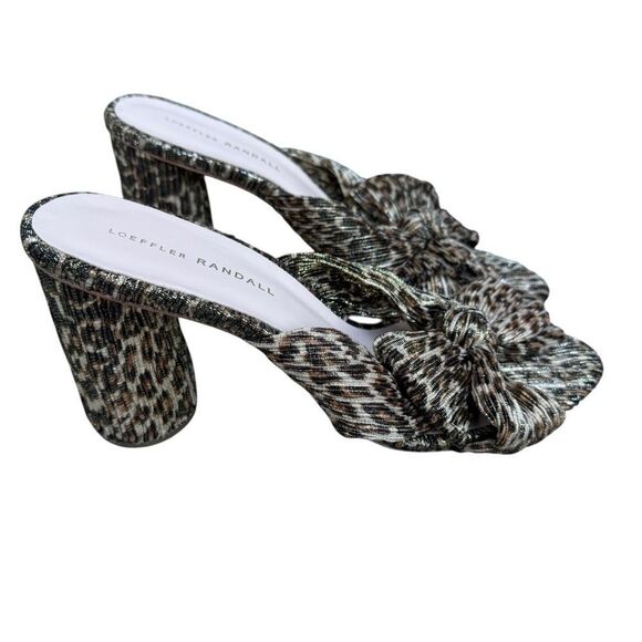 Loeffler Randall Shoes - Loeffler Randall Animal Print Penny Pleated Bow Heeled Mule Sandal Size 10.5